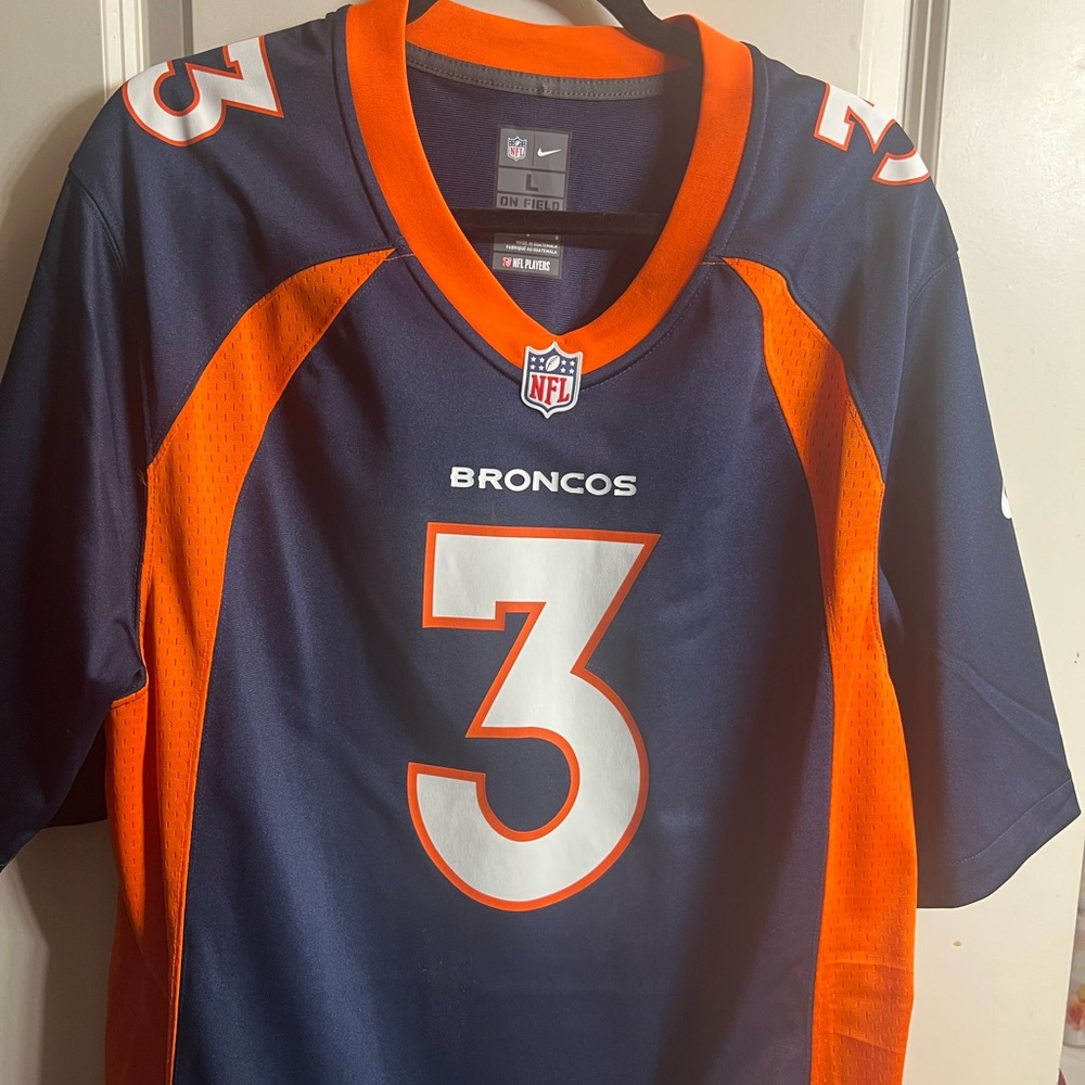 Nike Navy and Orange Broncos Russell Wilson Jersey